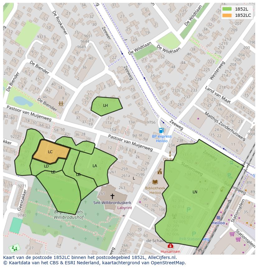 Afbeelding van het postcodegebied 1852 LC op de kaart.