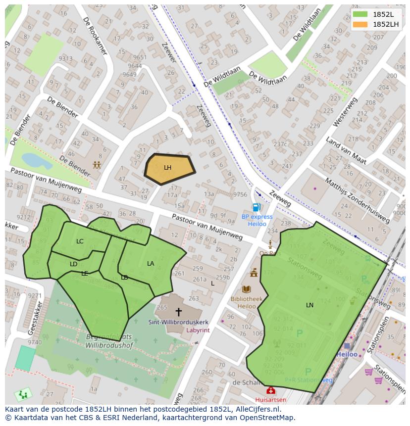 Afbeelding van het postcodegebied 1852 LH op de kaart.