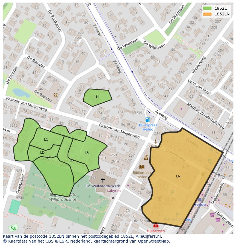 Afbeelding van het postcodegebied 1852 LN op de kaart.