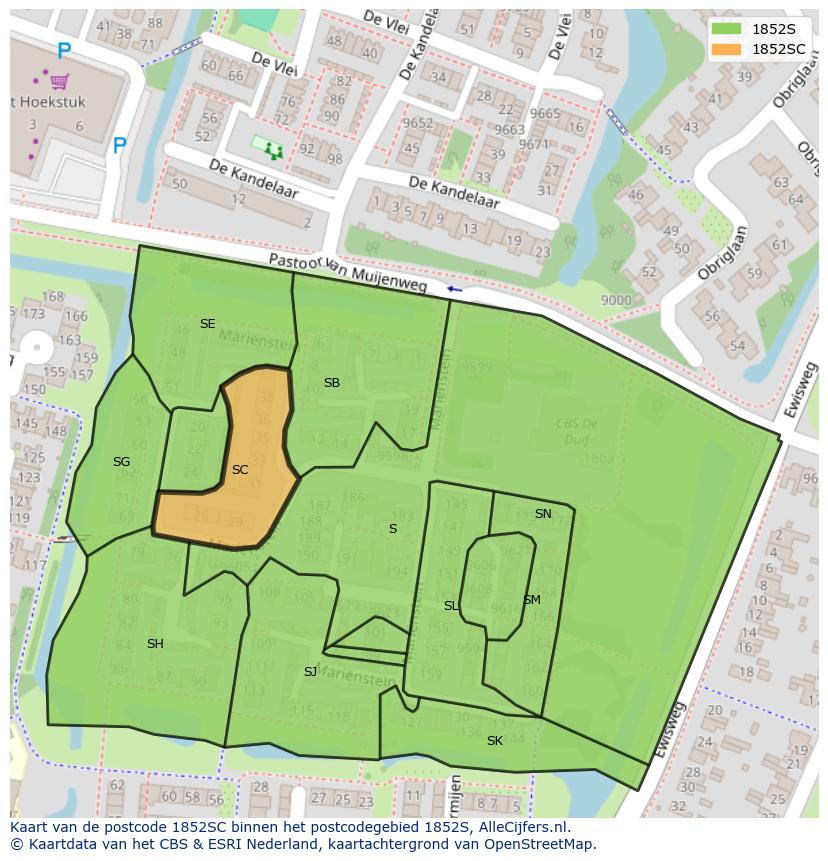 Afbeelding van het postcodegebied 1852 SC op de kaart.
