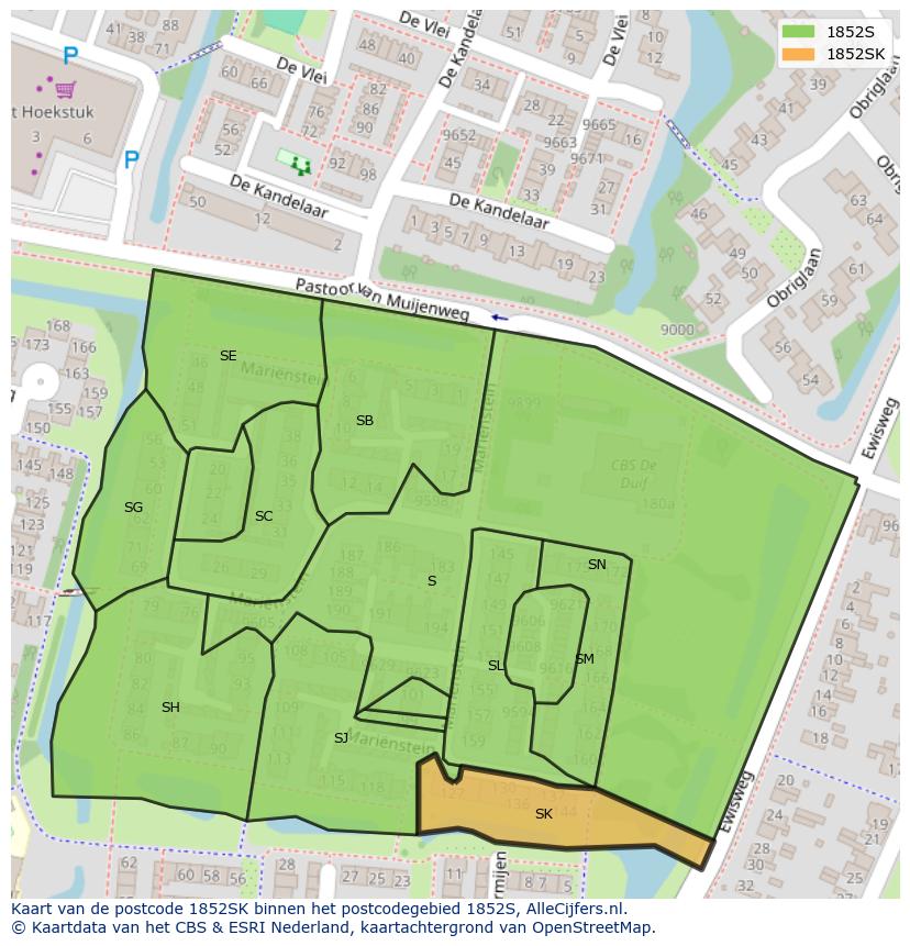 Afbeelding van het postcodegebied 1852 SK op de kaart.