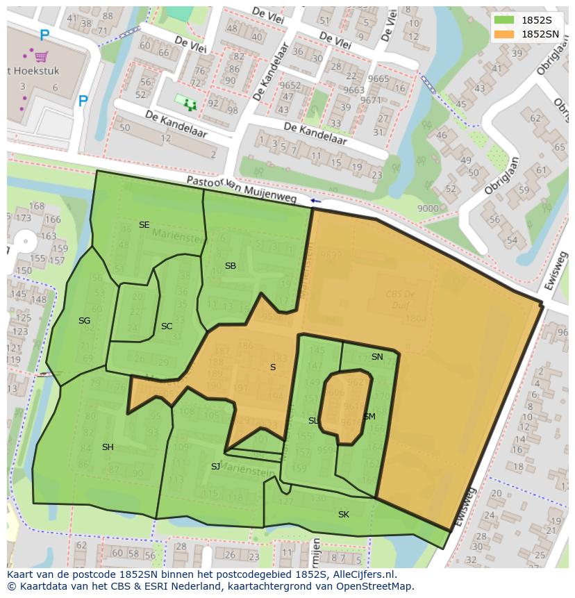 Afbeelding van het postcodegebied 1852 SN op de kaart.