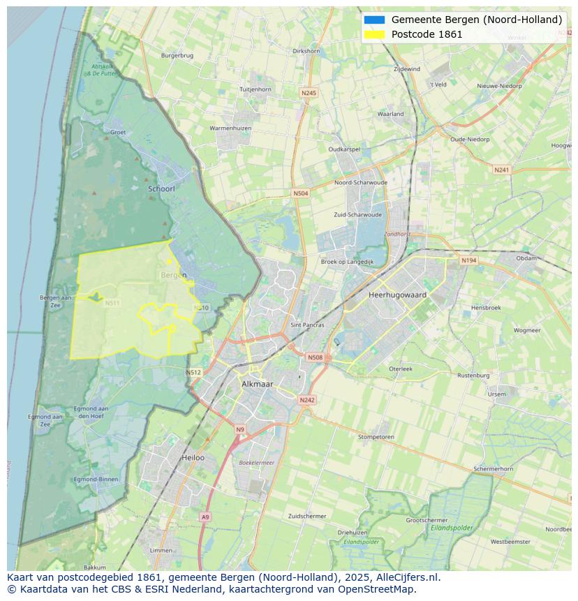 Afbeelding van het postcodegebied 1861 op de kaart.