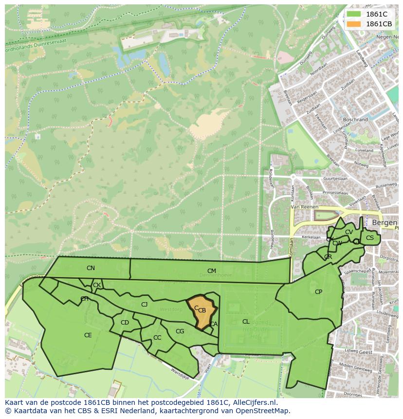 Afbeelding van het postcodegebied 1861 CB op de kaart.