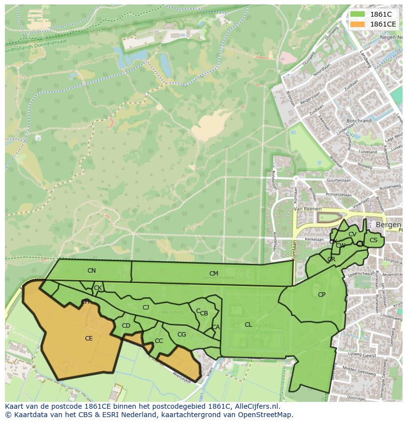Afbeelding van het postcodegebied 1861 CE op de kaart.