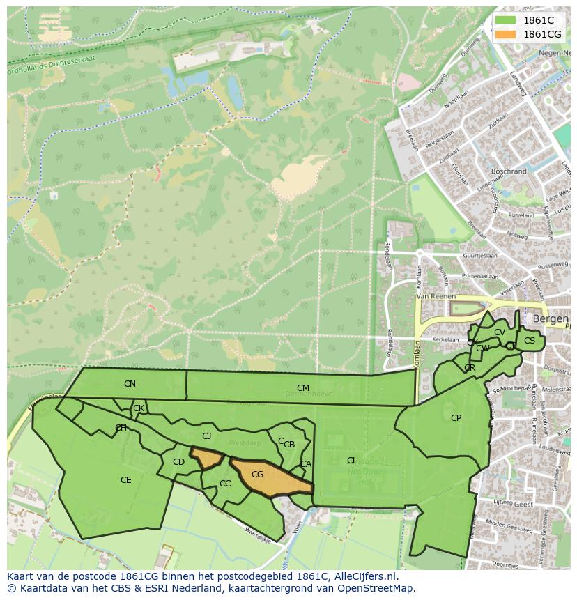 Afbeelding van het postcodegebied 1861 CG op de kaart.
