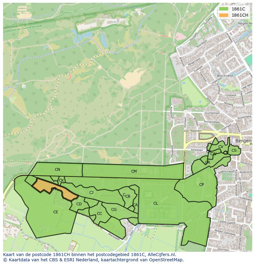 Afbeelding van het postcodegebied 1861 CH op de kaart.