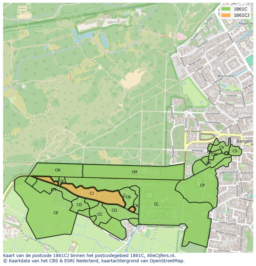 Afbeelding van het postcodegebied 1861 CJ op de kaart.