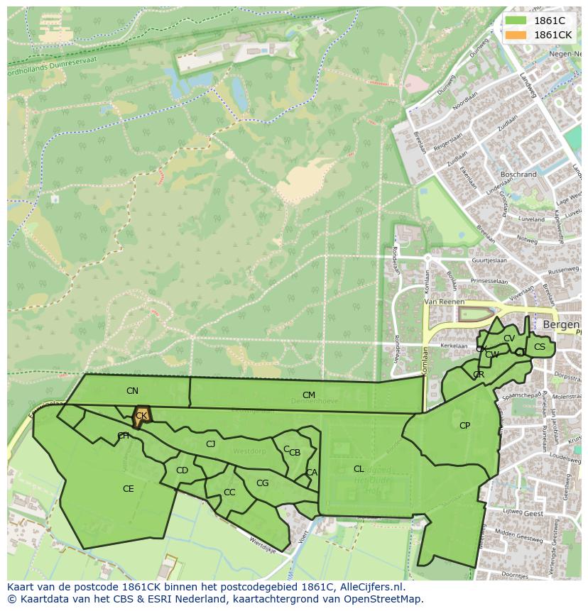 Afbeelding van het postcodegebied 1861 CK op de kaart.