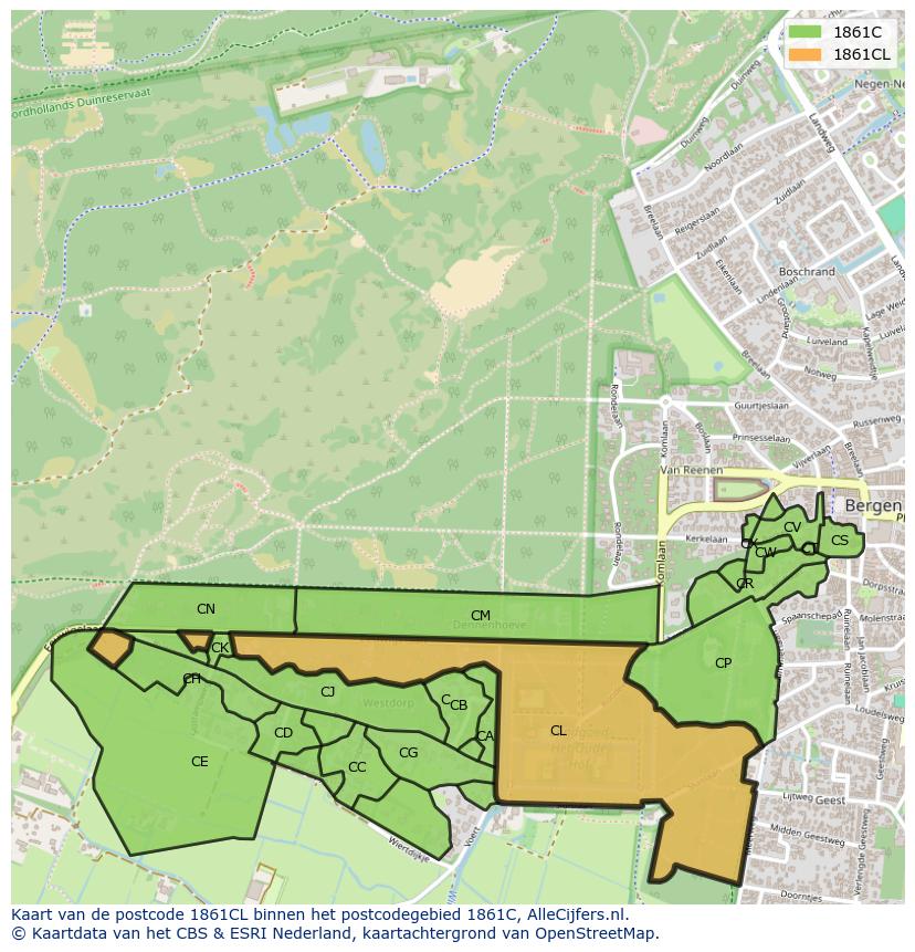 Afbeelding van het postcodegebied 1861 CL op de kaart.