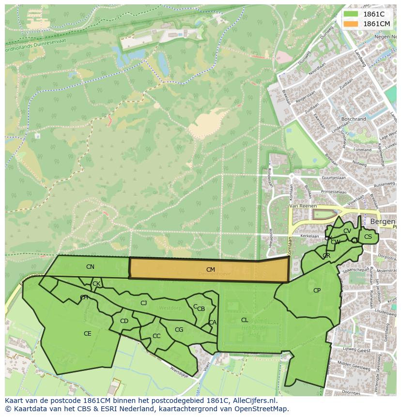 Afbeelding van het postcodegebied 1861 CM op de kaart.