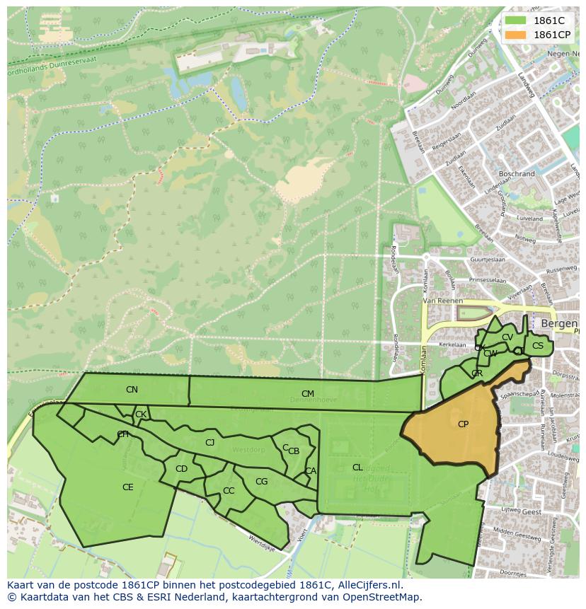 Afbeelding van het postcodegebied 1861 CP op de kaart.