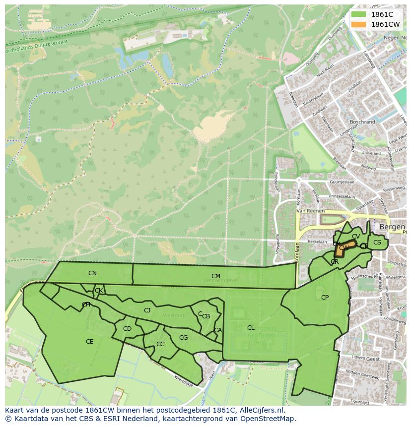 Afbeelding van het postcodegebied 1861 CW op de kaart.