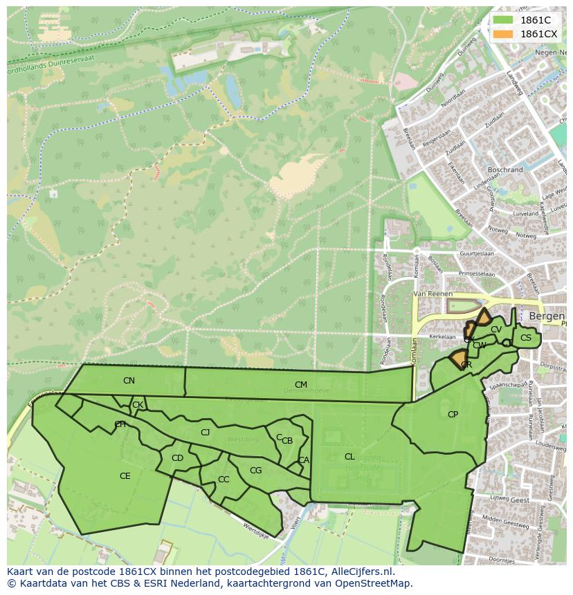 Afbeelding van het postcodegebied 1861 CX op de kaart.