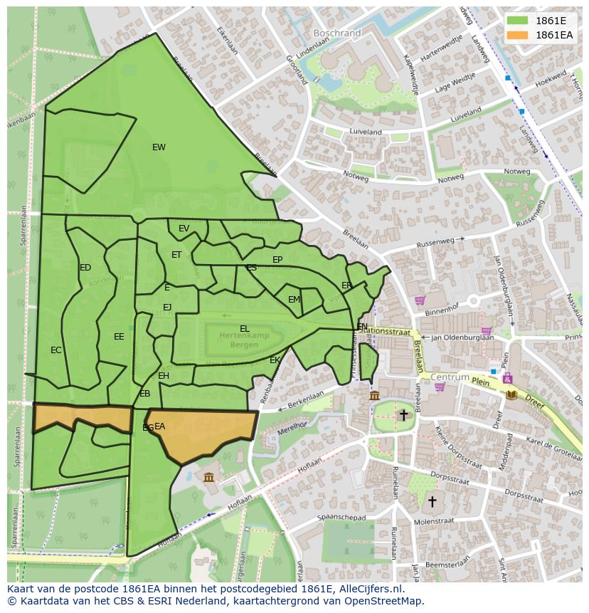 Afbeelding van het postcodegebied 1861 EA op de kaart.