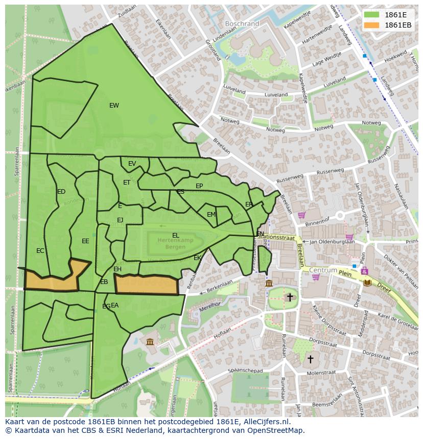 Afbeelding van het postcodegebied 1861 EB op de kaart.