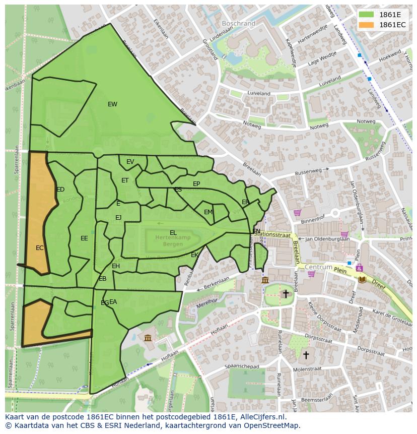 Afbeelding van het postcodegebied 1861 EC op de kaart.