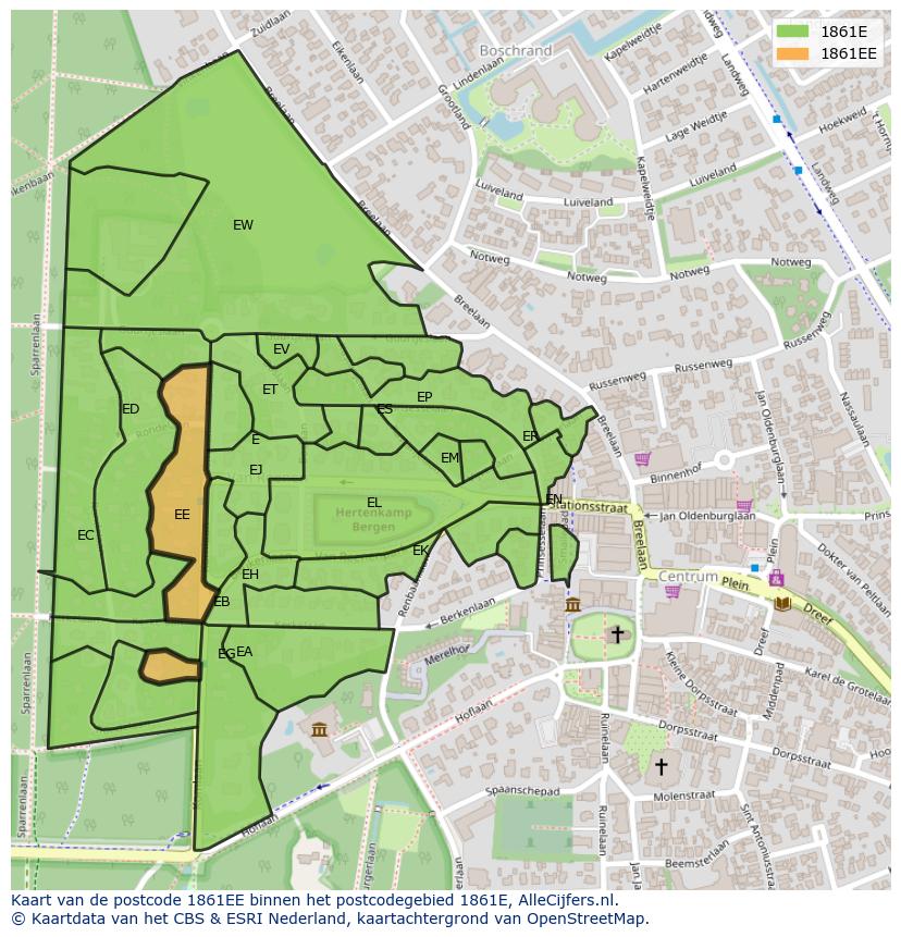 Afbeelding van het postcodegebied 1861 EE op de kaart.
