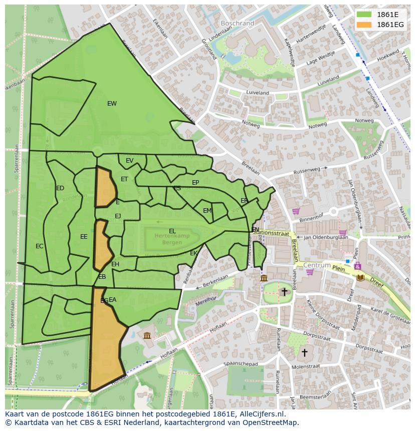 Afbeelding van het postcodegebied 1861 EG op de kaart.