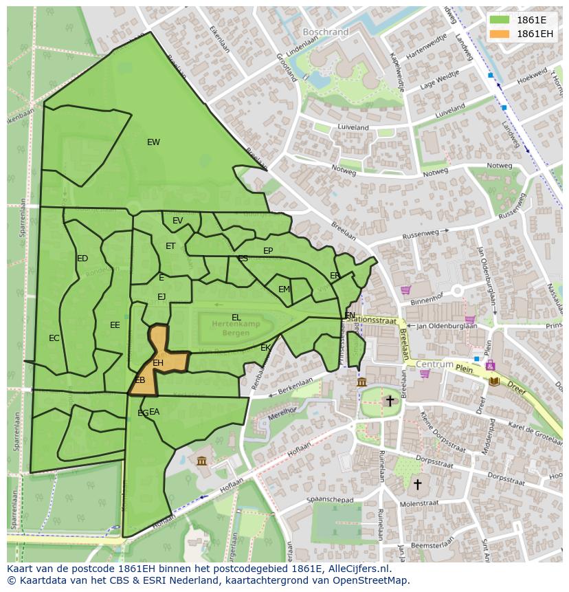 Afbeelding van het postcodegebied 1861 EH op de kaart.