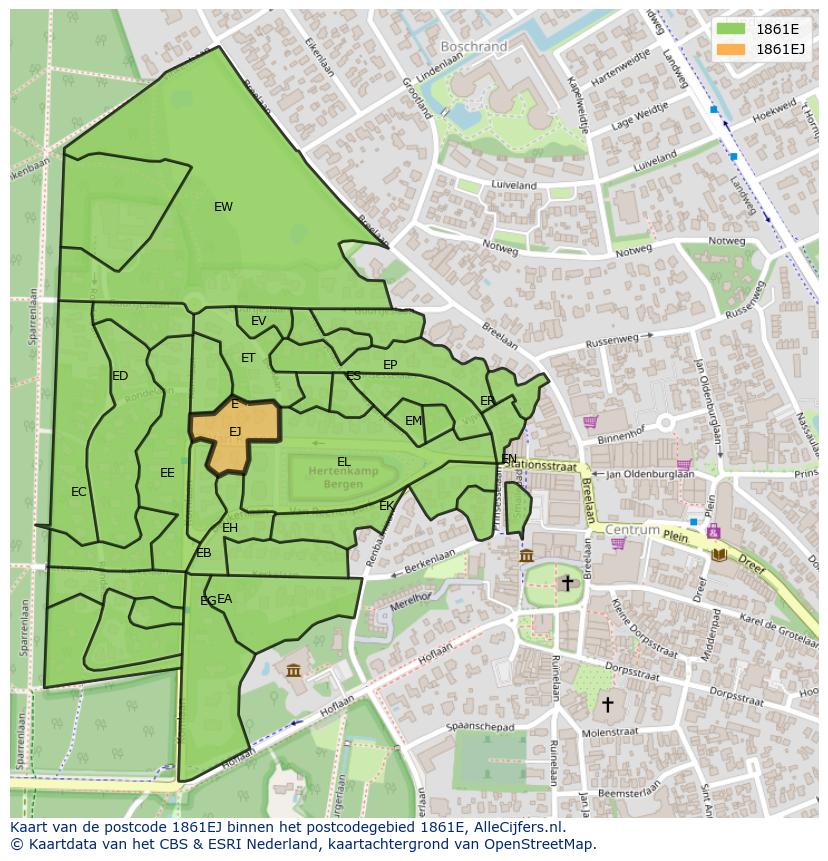 Afbeelding van het postcodegebied 1861 EJ op de kaart.