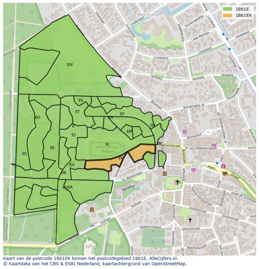 Afbeelding van het postcodegebied 1861 EK op de kaart.