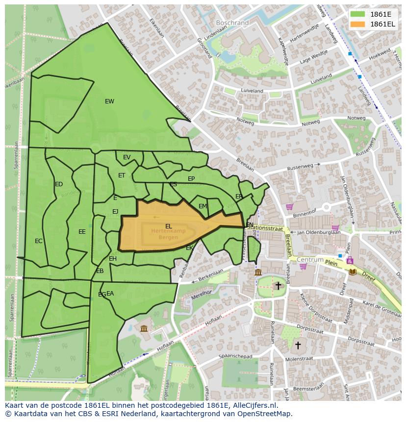 Afbeelding van het postcodegebied 1861 EL op de kaart.