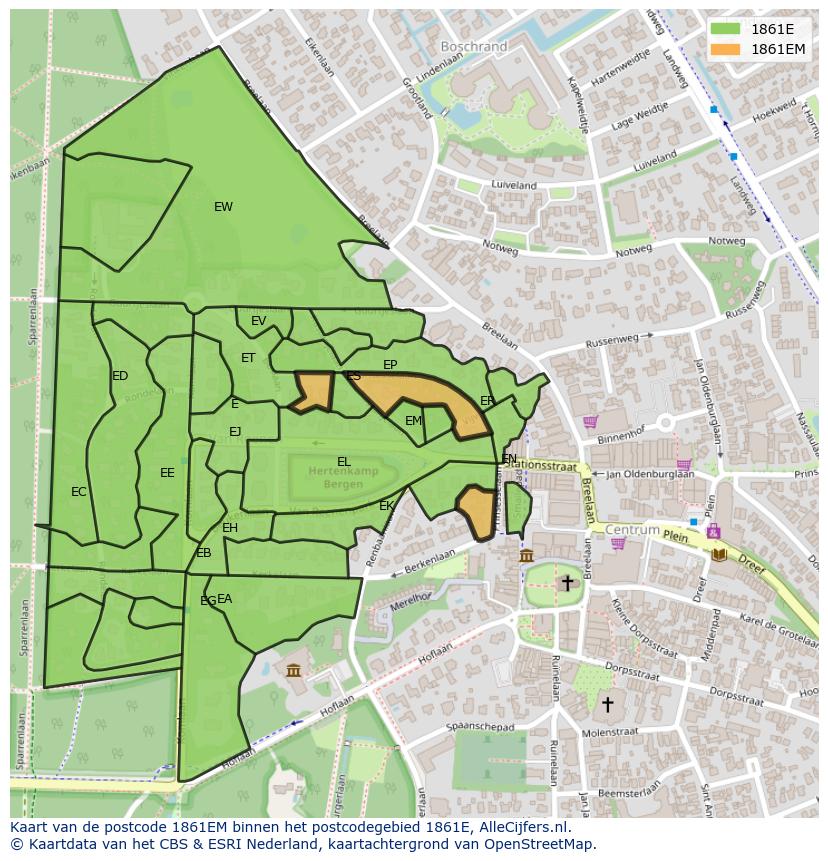 Afbeelding van het postcodegebied 1861 EM op de kaart.