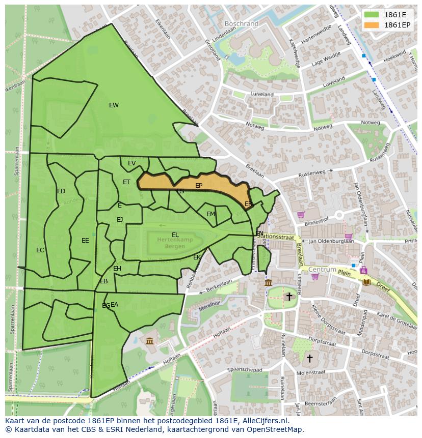 Afbeelding van het postcodegebied 1861 EP op de kaart.