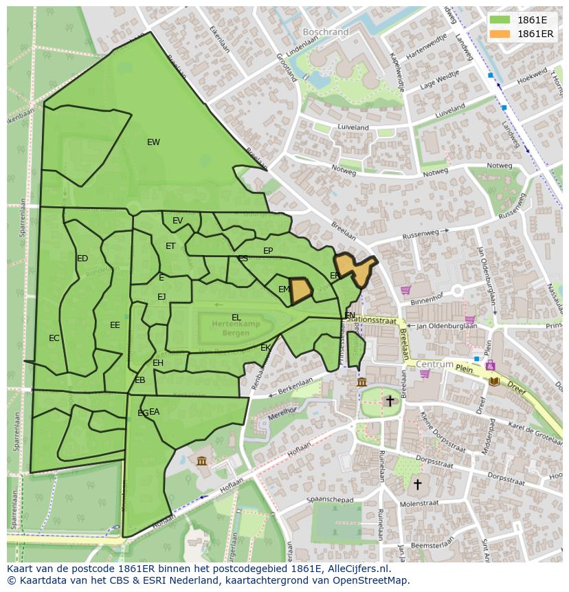 Afbeelding van het postcodegebied 1861 ER op de kaart.