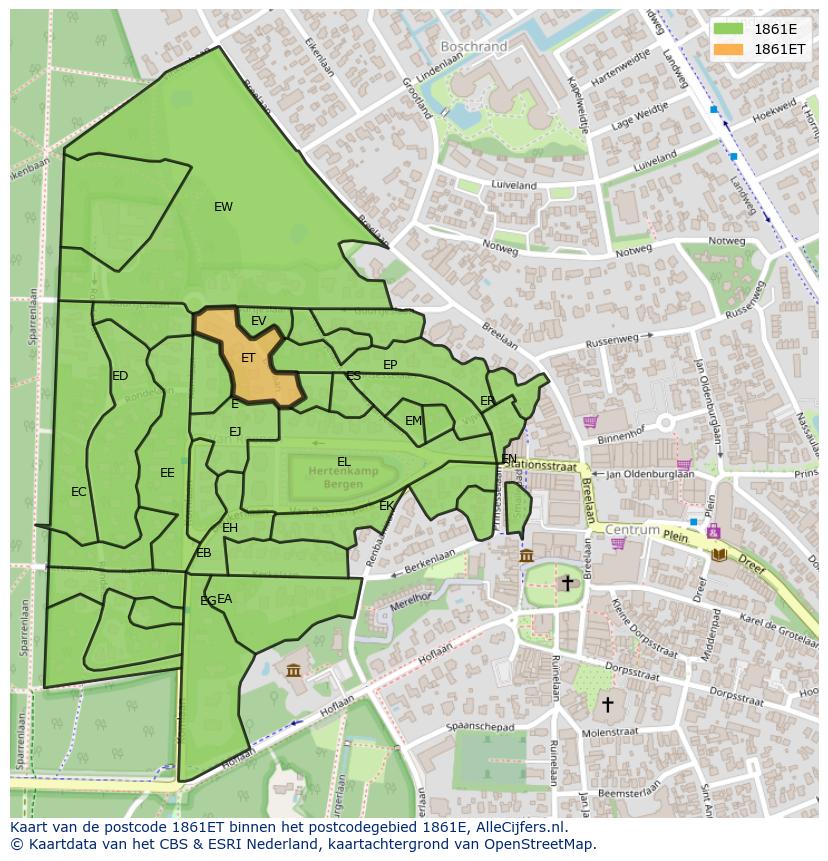 Afbeelding van het postcodegebied 1861 ET op de kaart.