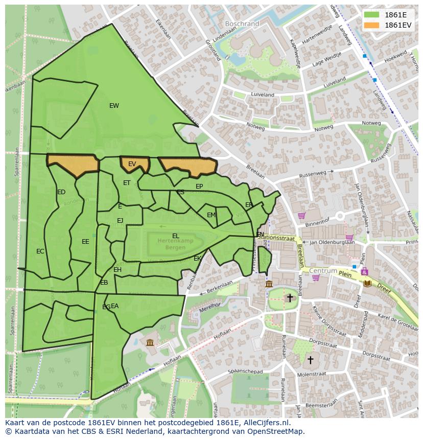 Afbeelding van het postcodegebied 1861 EV op de kaart.