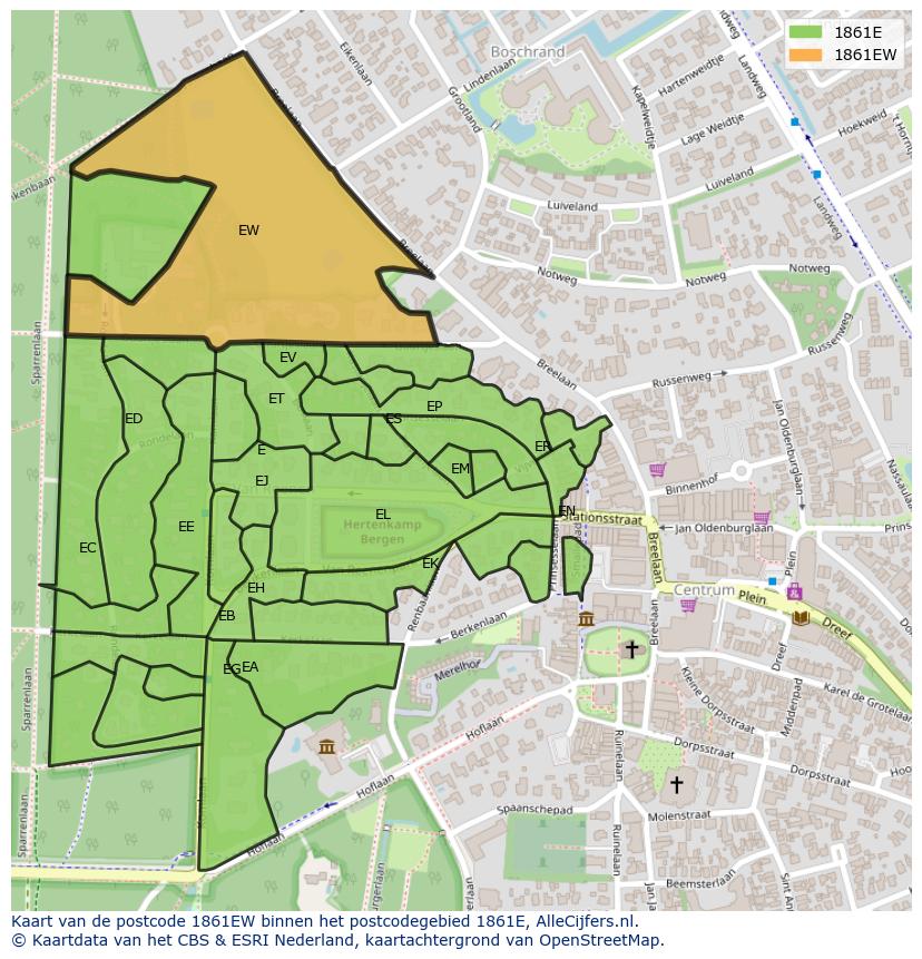 Afbeelding van het postcodegebied 1861 EW op de kaart.