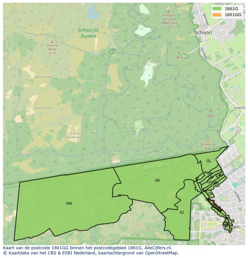 Afbeelding van het postcodegebied 1861 GG op de kaart.
