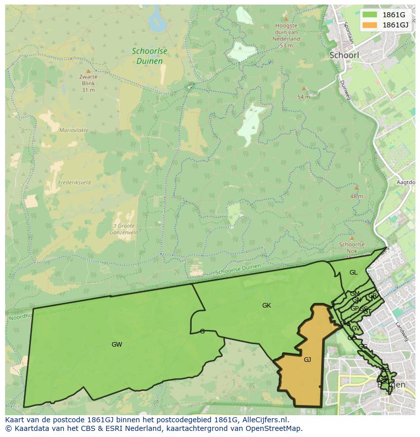 Afbeelding van het postcodegebied 1861 GJ op de kaart.