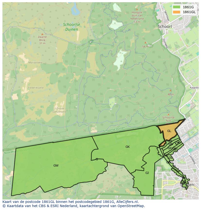 Afbeelding van het postcodegebied 1861 GL op de kaart.