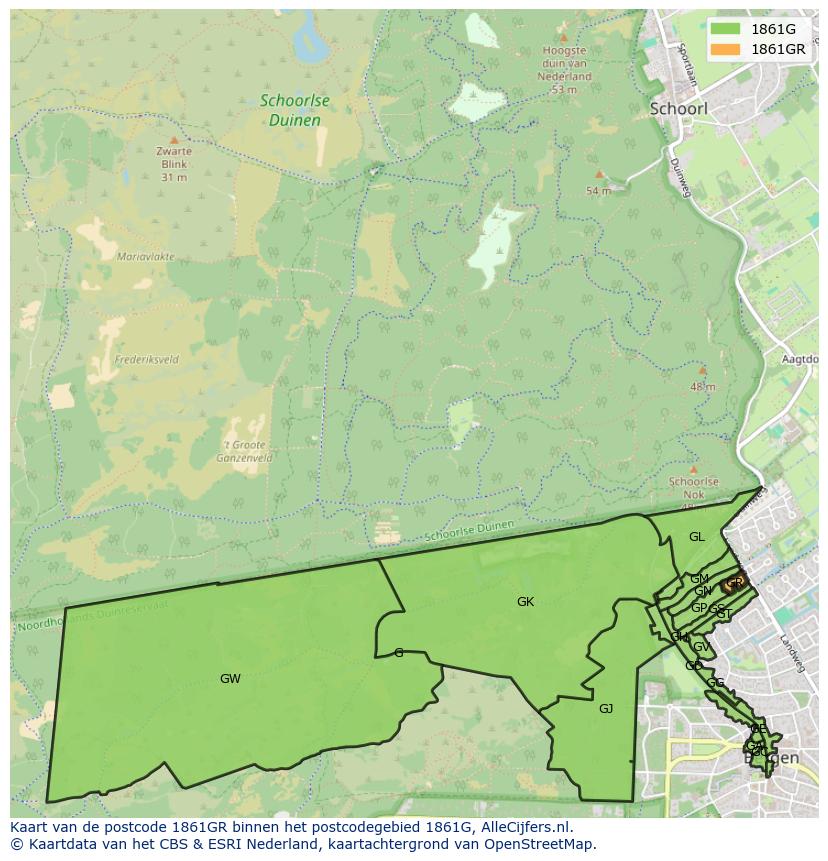 Afbeelding van het postcodegebied 1861 GR op de kaart.