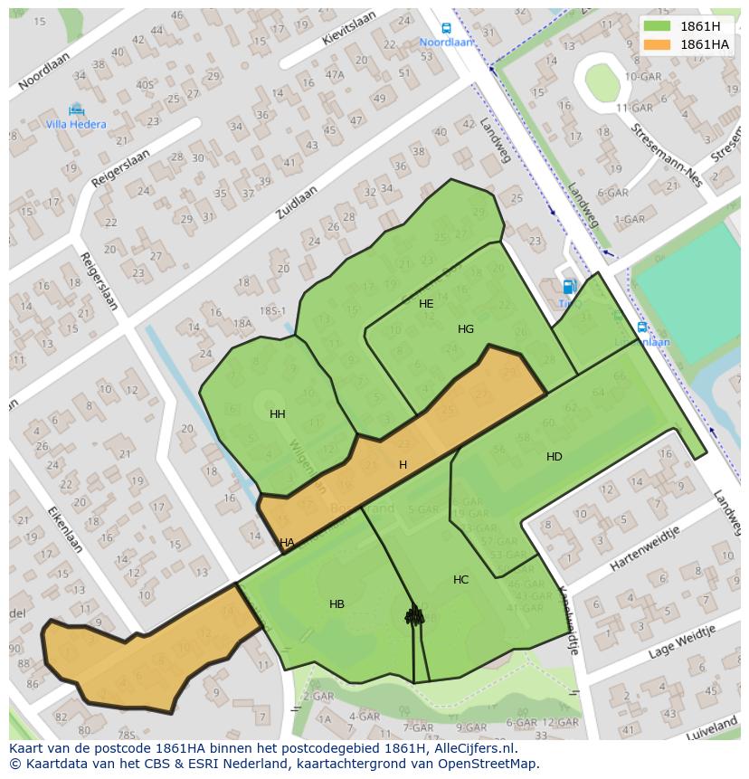 Afbeelding van het postcodegebied 1861 HA op de kaart.