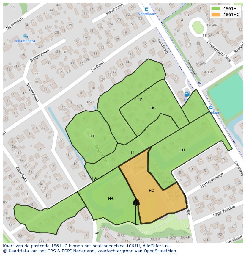 Afbeelding van het postcodegebied 1861 HC op de kaart.