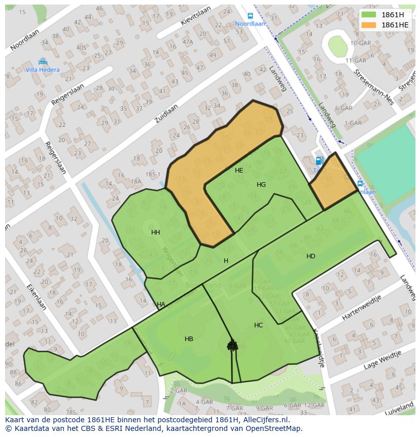 Afbeelding van het postcodegebied 1861 HE op de kaart.