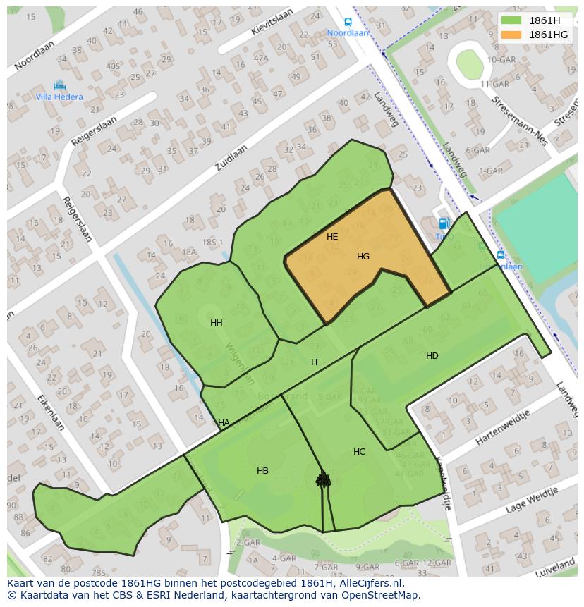 Afbeelding van het postcodegebied 1861 HG op de kaart.