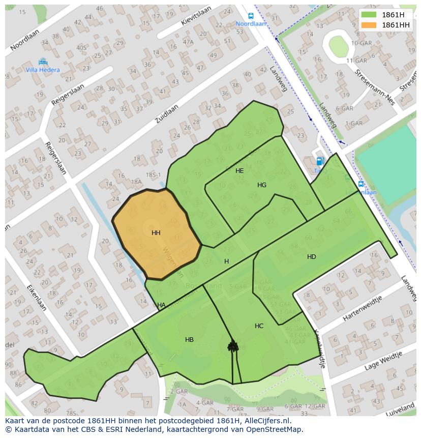 Afbeelding van het postcodegebied 1861 HH op de kaart.