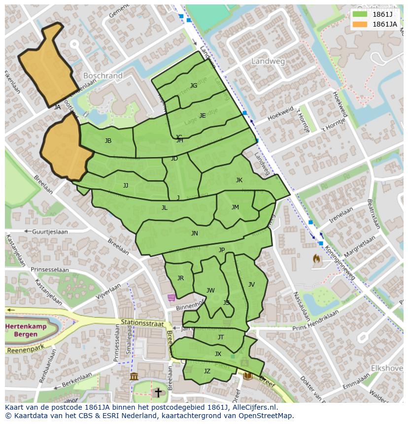 Afbeelding van het postcodegebied 1861 JA op de kaart.