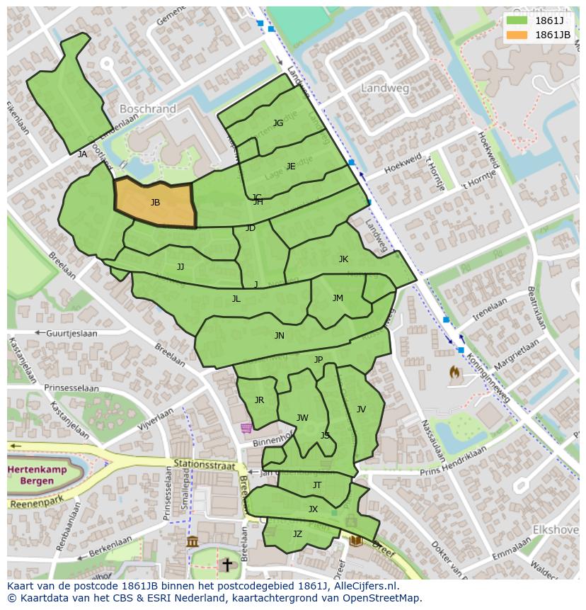 Afbeelding van het postcodegebied 1861 JB op de kaart.
