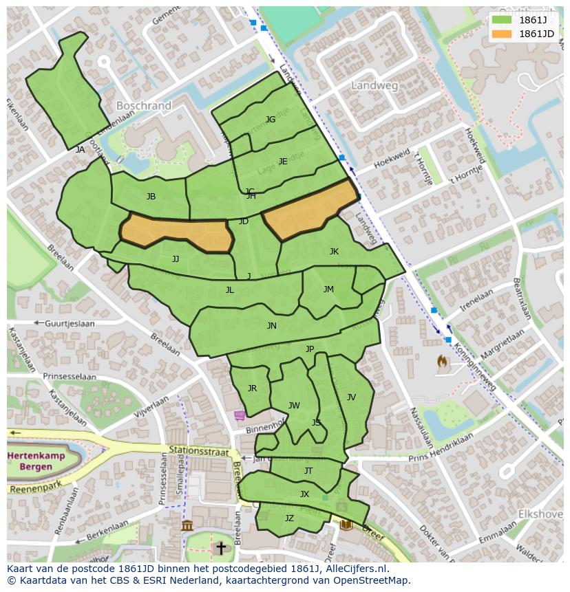 Afbeelding van het postcodegebied 1861 JD op de kaart.