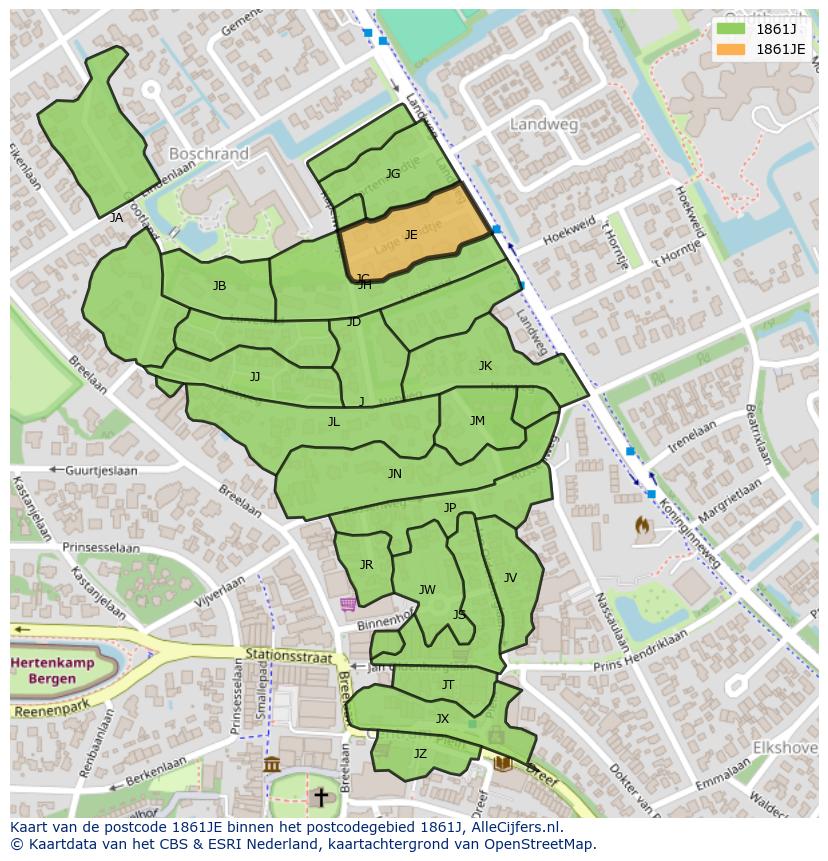 Afbeelding van het postcodegebied 1861 JE op de kaart.