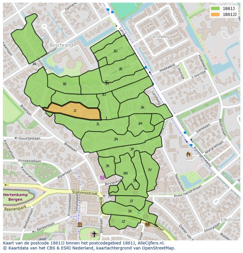 Afbeelding van het postcodegebied 1861 JJ op de kaart.