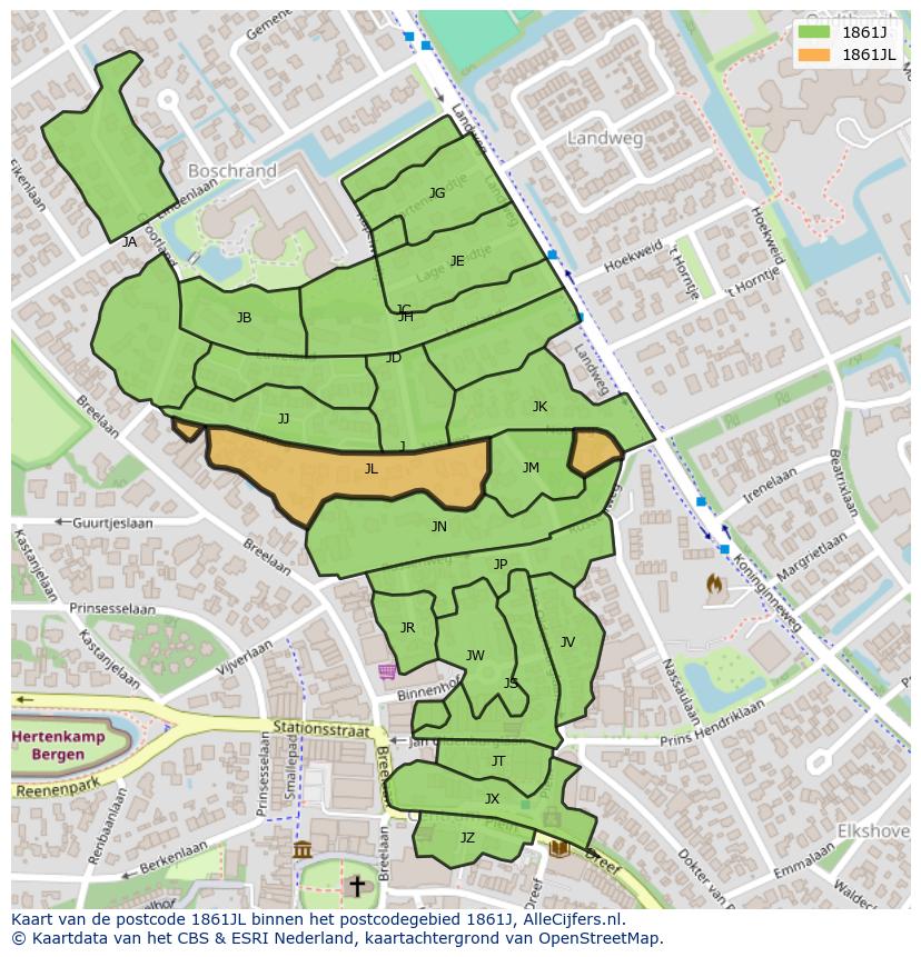 Afbeelding van het postcodegebied 1861 JL op de kaart.