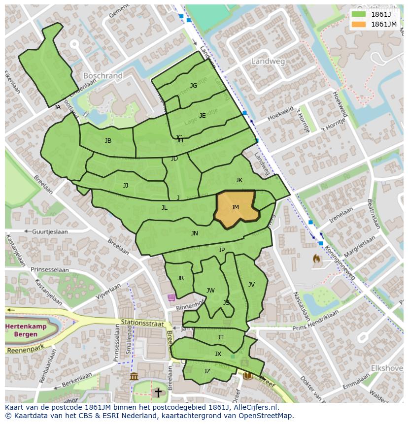 Afbeelding van het postcodegebied 1861 JM op de kaart.