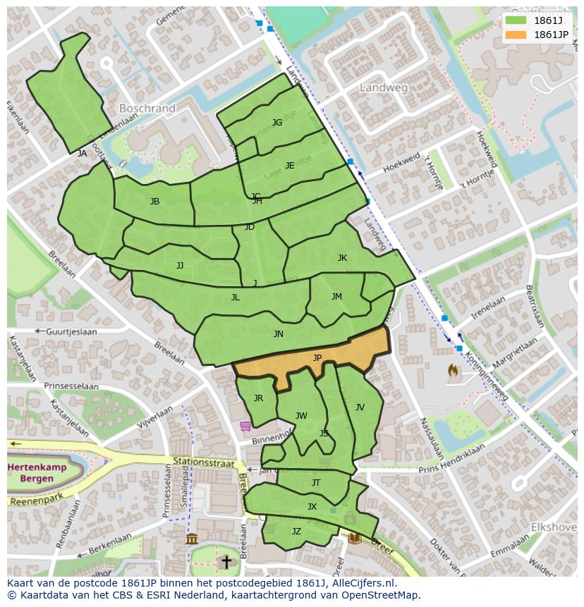 Afbeelding van het postcodegebied 1861 JP op de kaart.